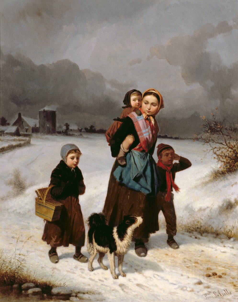 Karda Anne ve Çocukları by Louis Simon Lassalle