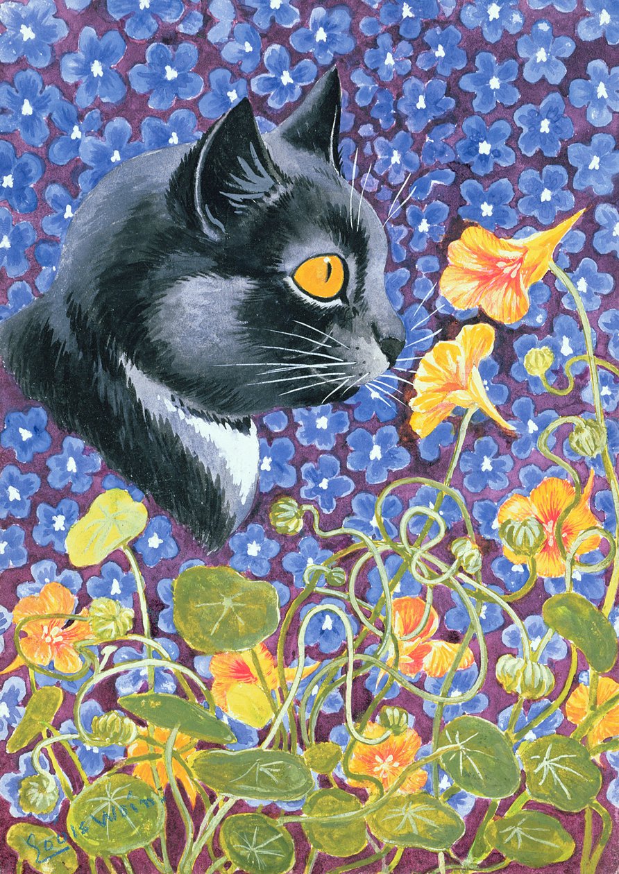 Çiçek Denizinde Bir Kedi by Louis Wain