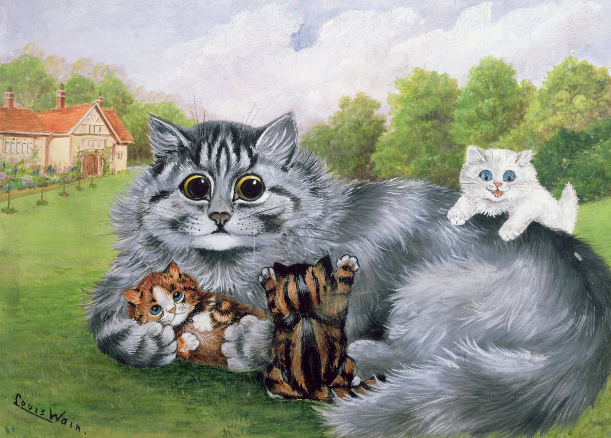 kedi ve yavru kedileri by Louis Wain