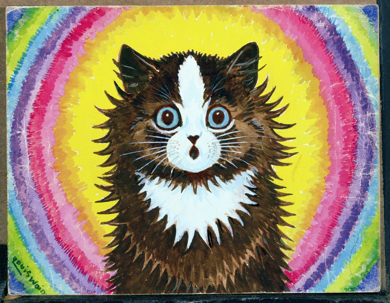 Gökkuşağındaki Kedi (kağıt üzerinde wc ve guaj) by Louis Wain