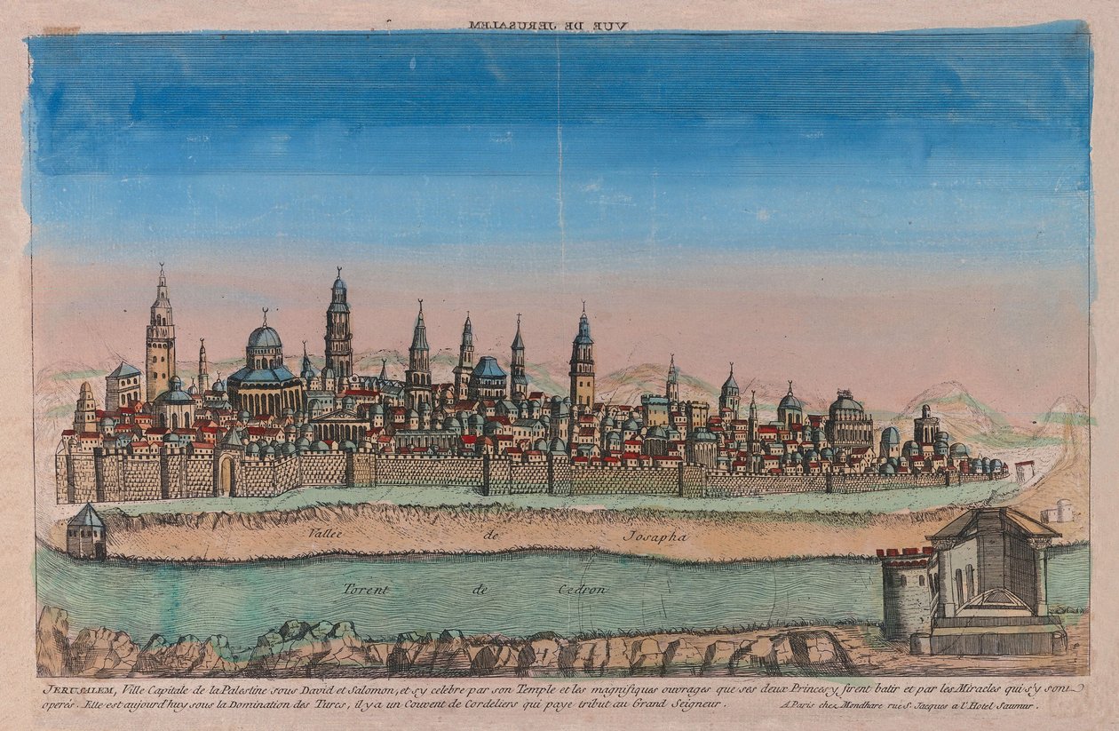 Kudüs'ün görünümü, 1770 (el boyaması gravür) by Louis Joseph Mondhare
