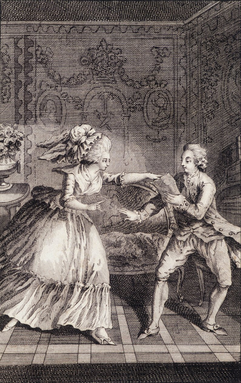Tatlı bilet çalındı ​​(özgürlük) - Restif de La Bretonne (1734-1806), hasta tarafından “” Les francaises ou mevcut adetlerde seçilen kızları, kadınları, karıları, anneleri yönetmeye uygun 34 örnek. Binet, Neufchatel tarafından by Louis (after) Binet