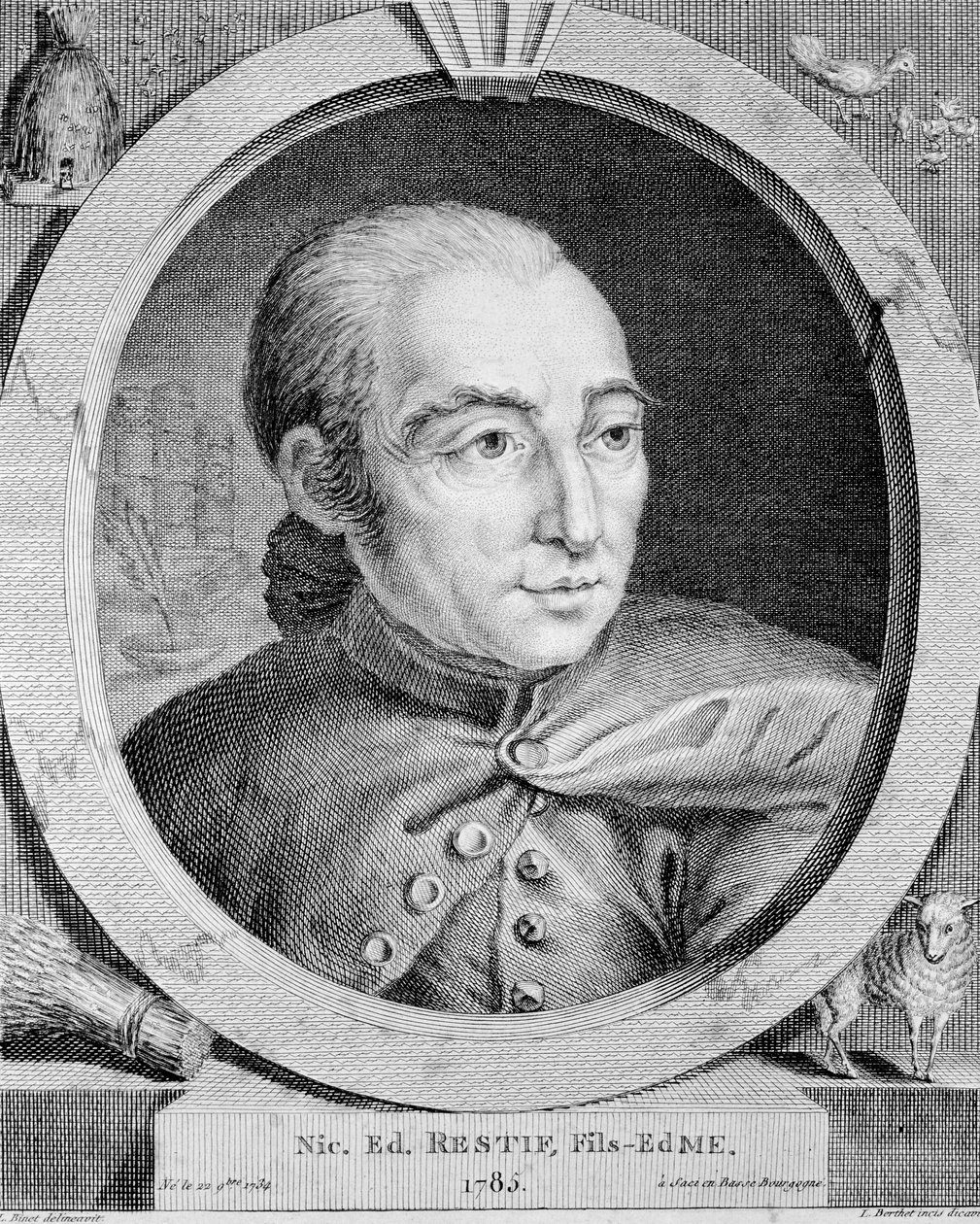 Nicolas Edme Restif de La Bretonne'nin Portresi (1734-1806) (ayrıca Retif de La Bretone) - Binet tarafından, gravür by Louis (after) Binet