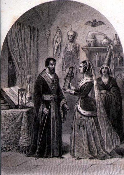 Bir Müşteri Bir Büyücüyü Ziyaret Eder, Philibert Langlois (fl.c.1834-9) tarafından oyulmuş (gravür) by Louis (after) Marckl