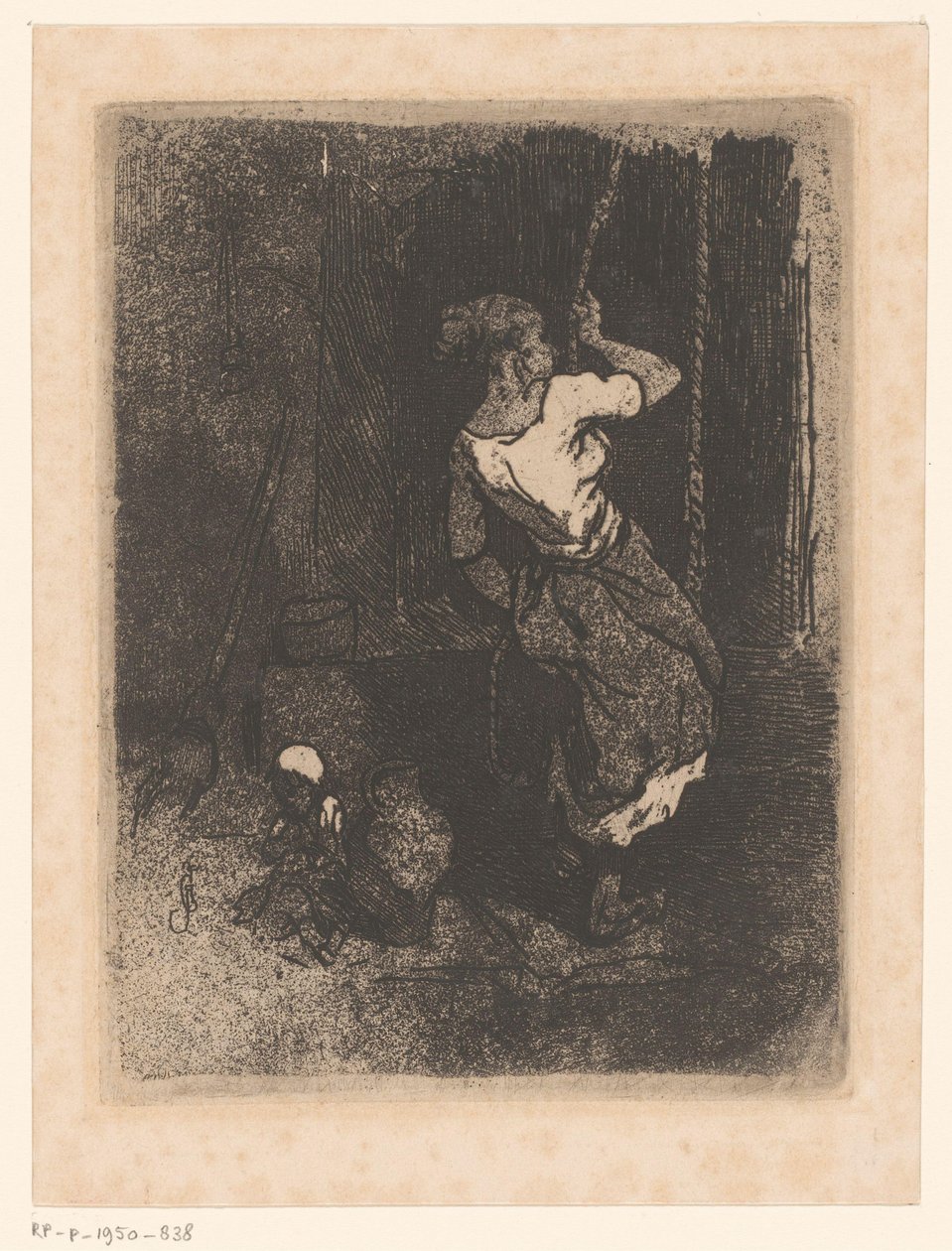 Kadın bir kuyudan su alıyor, yanında oturan bir çocuk by Louis Adolphe Hervier (attributed to)