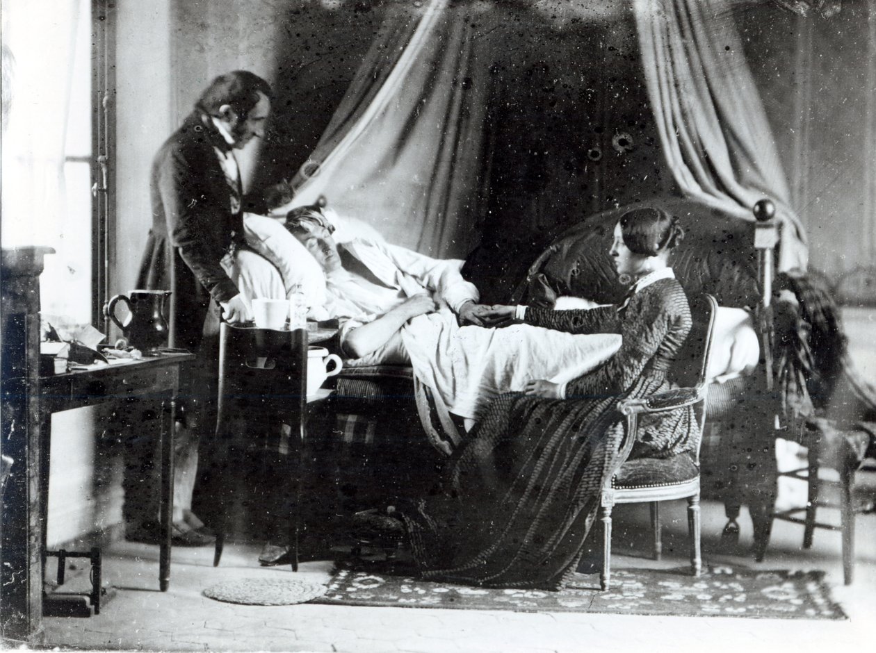 Doktorun Hastayı Ziyareti, 1840-50 dolayları (bw fotoğraf) by Louis Adolphe Humbert de Mollard