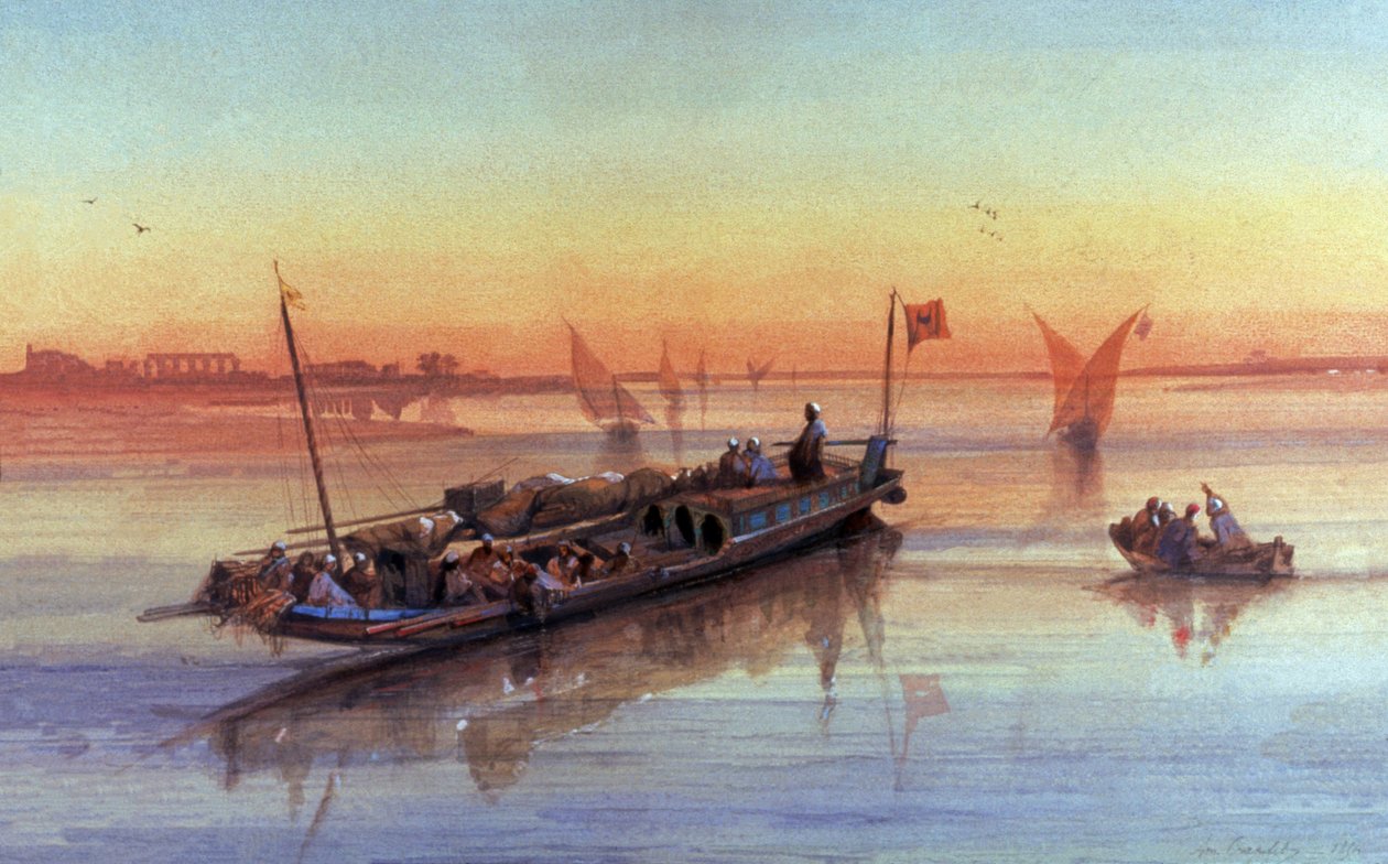 Felucca, Thebes civarında, Nil nehrinde by Louis Amable Crapelet