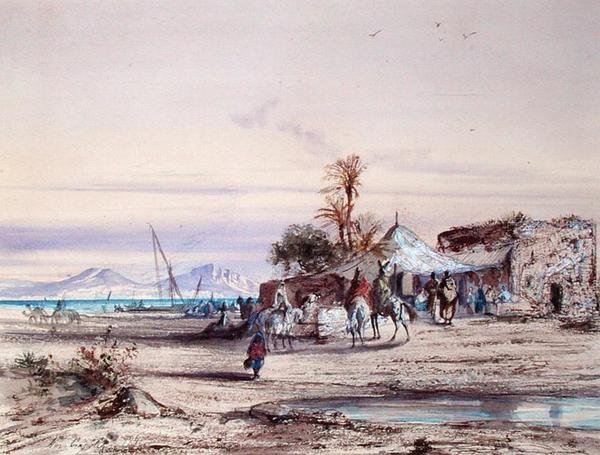 Tunus Manzarası (kağıt üzerine sulu boya) by Louis Amable Crapelet