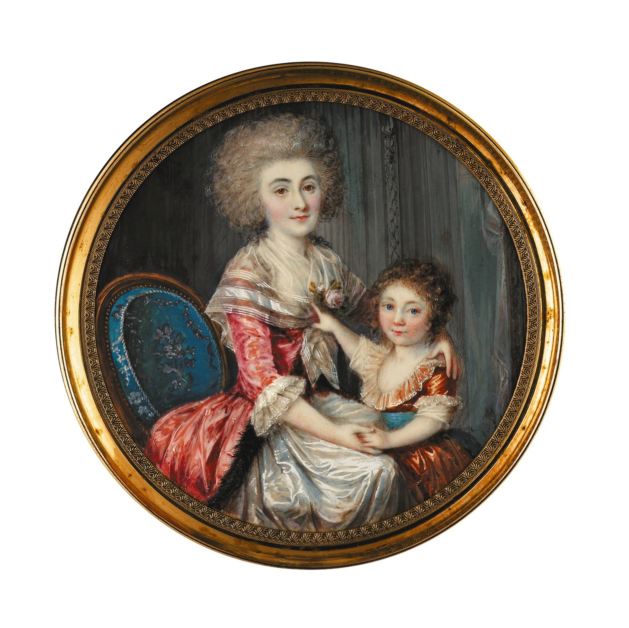 Madame de Genlis adında genç bir bayan, küçük oğlunu kucaklıyor. by Louis Andre Fabre