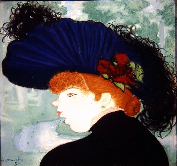Mavi şapkalı kızıl saçlı kadın by Louis Anquetin