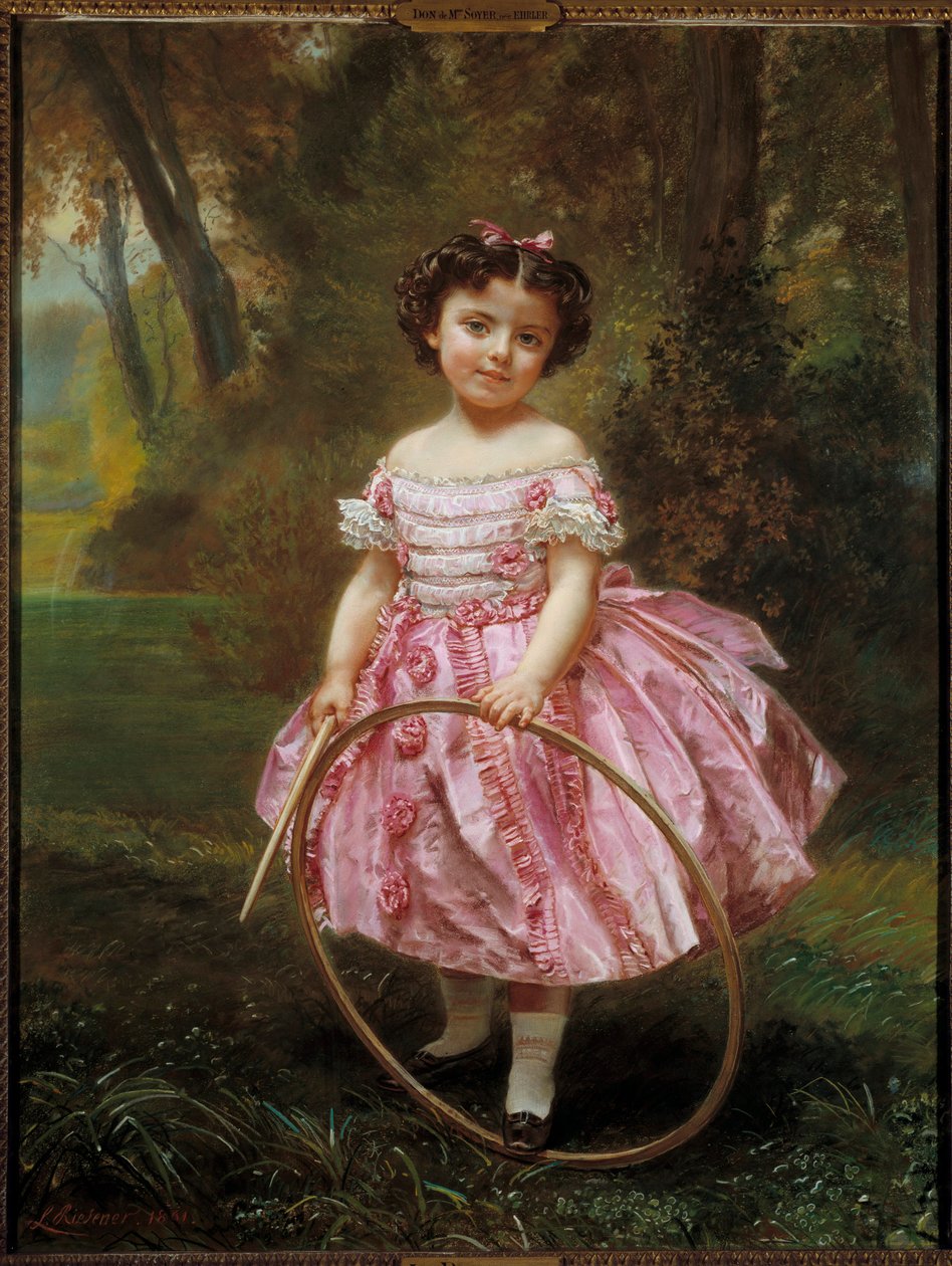 Matmazel Ehrler: Çemberle oynayan küçük kız, Resim Louis Antoine Leon Riesener (1808-1878) by Louis Antoine Leon Riesener