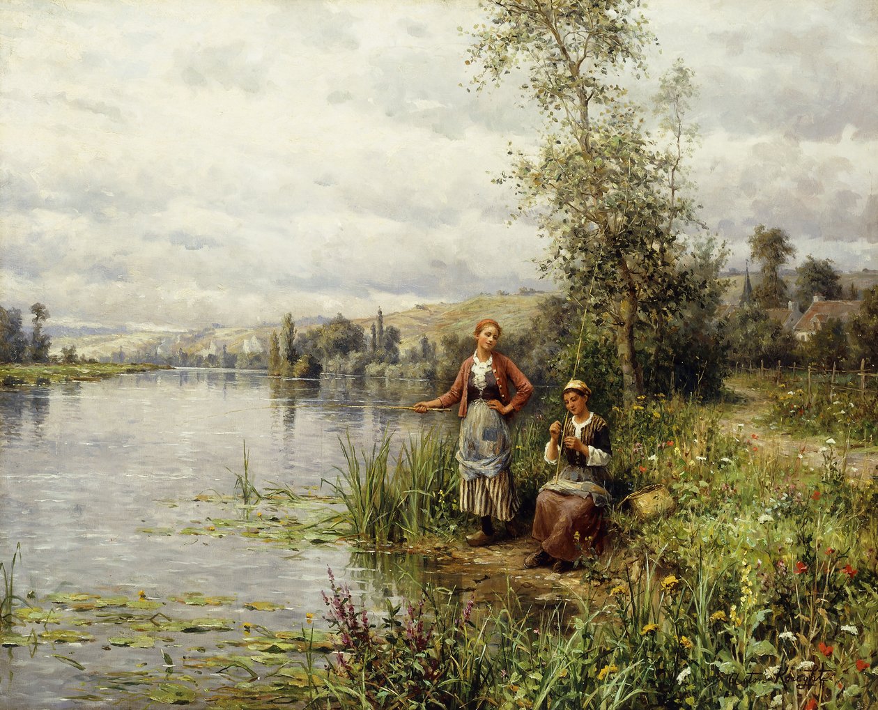 Bir Yaz Öğleden Sonra Balık Tutan Köylü Kadınlar by Louis Aston Knight