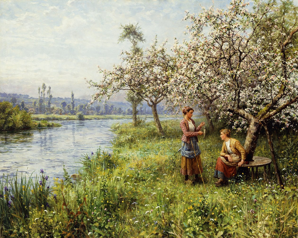 Bir Yaz Günü Balık Tuttuktan Sonra Köylü Kadınlar (tuval üzerine yağlı boya) by Louis Aston and Daniel Ridgway Knight
