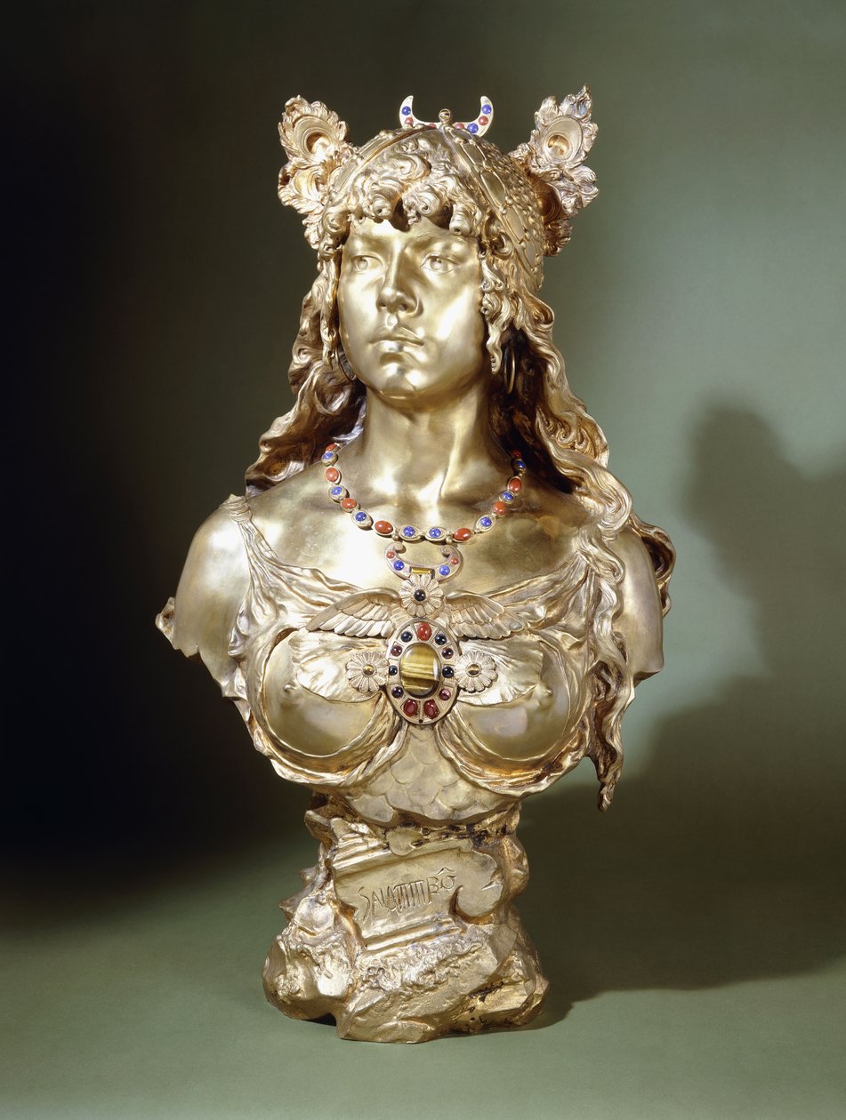 Salammbo (mücevher setli, yaldızlı bronz büst) by Louis Auguste Moreau