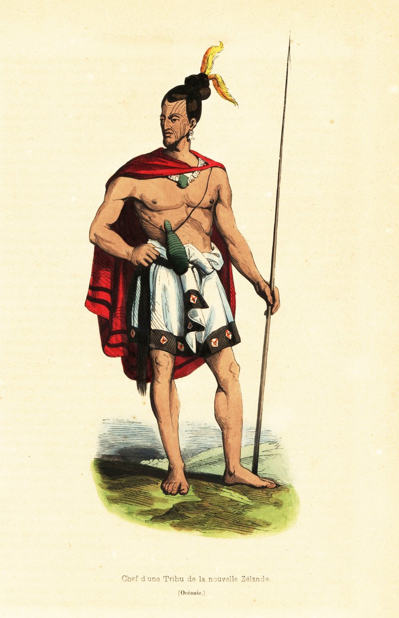 Houa-Houa (Uawa), Tolaga Körfezi, Kuzey Adası, Yeni Zelanda Maori şefi by Louis Auguste de (after) Sainson