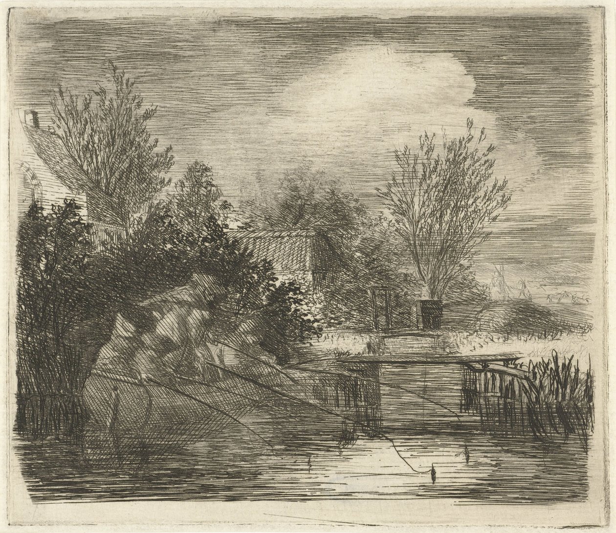Nehir kenarındaki balıkçılar by Louis Bernard Coclers