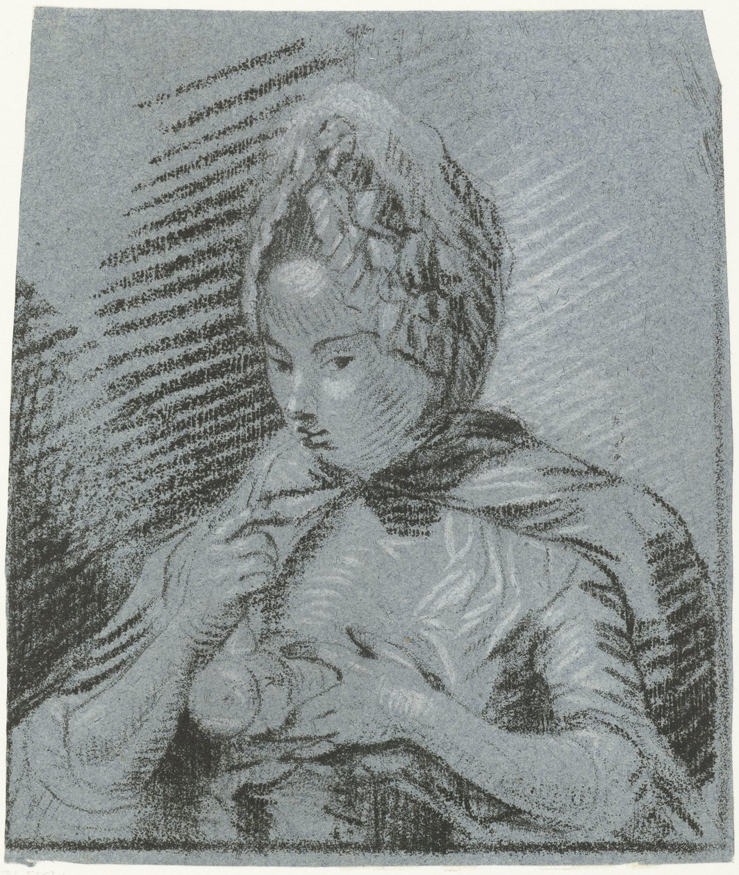 Genç anne çocuğunu biberonla besliyor. by Louis Bernard Coclers