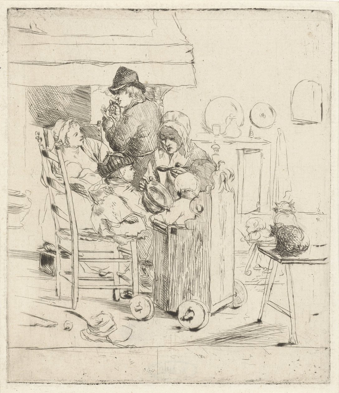 Çocuklarla mutfak sahnesi by Louis Bernard Coclers
