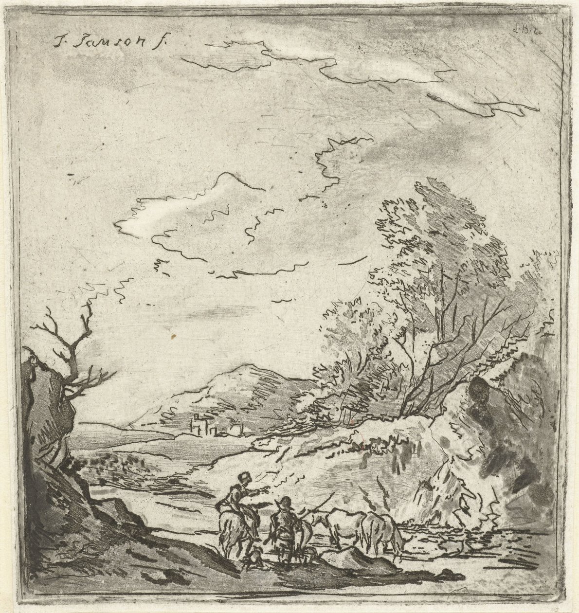 Binici ve çoban ile manzara by Louis Bernard Coclers
