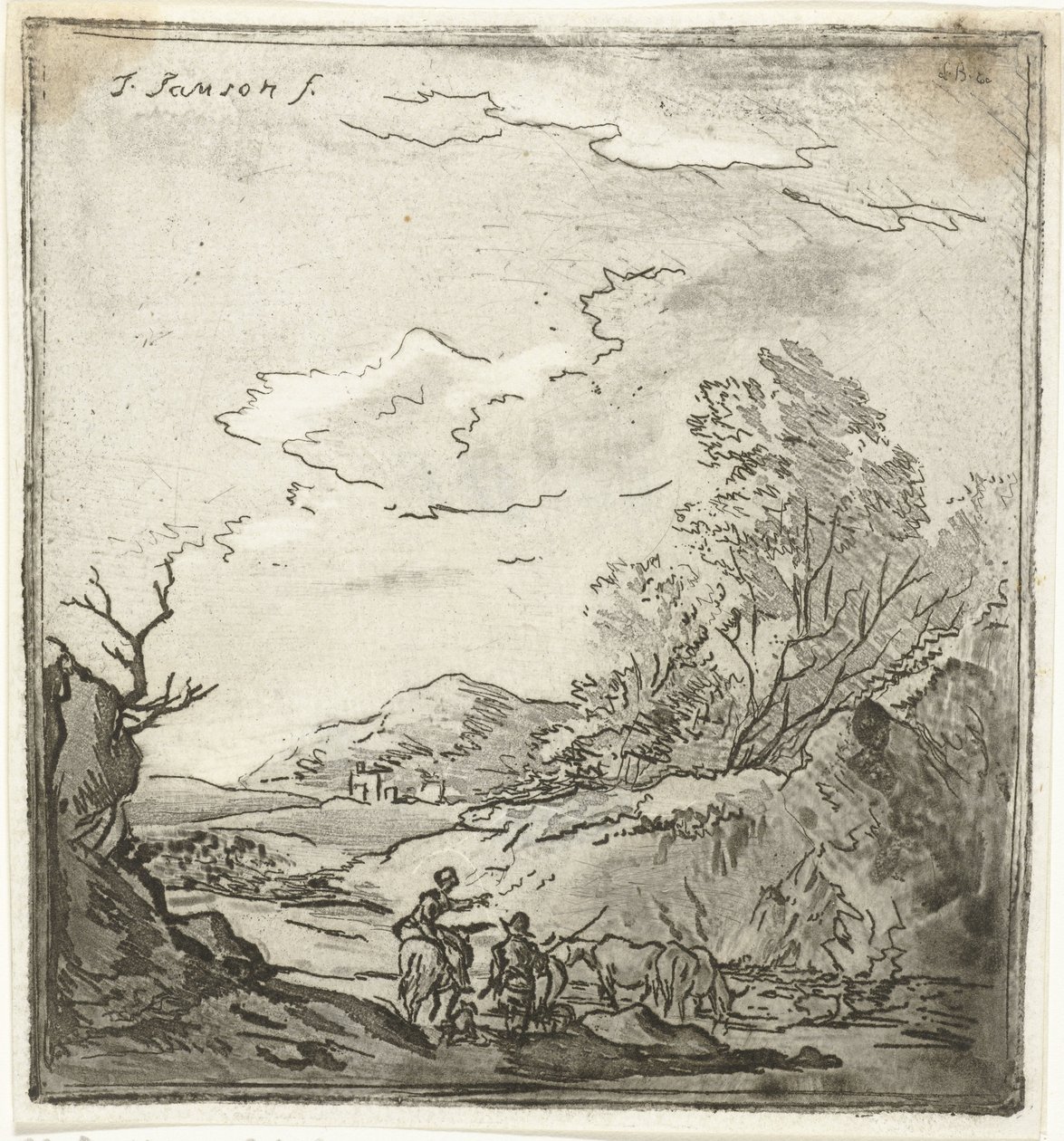 Binici ve çoban ile manzara by Louis Bernard Coclers