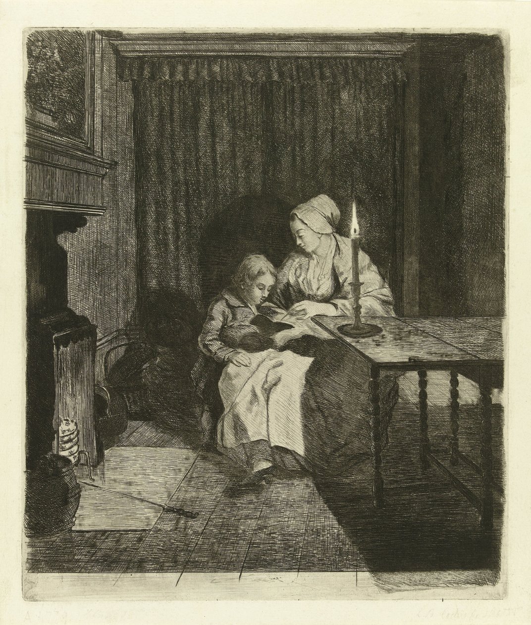 Anne oğluna öğretiyor talimat by Louis Bernard Coclers