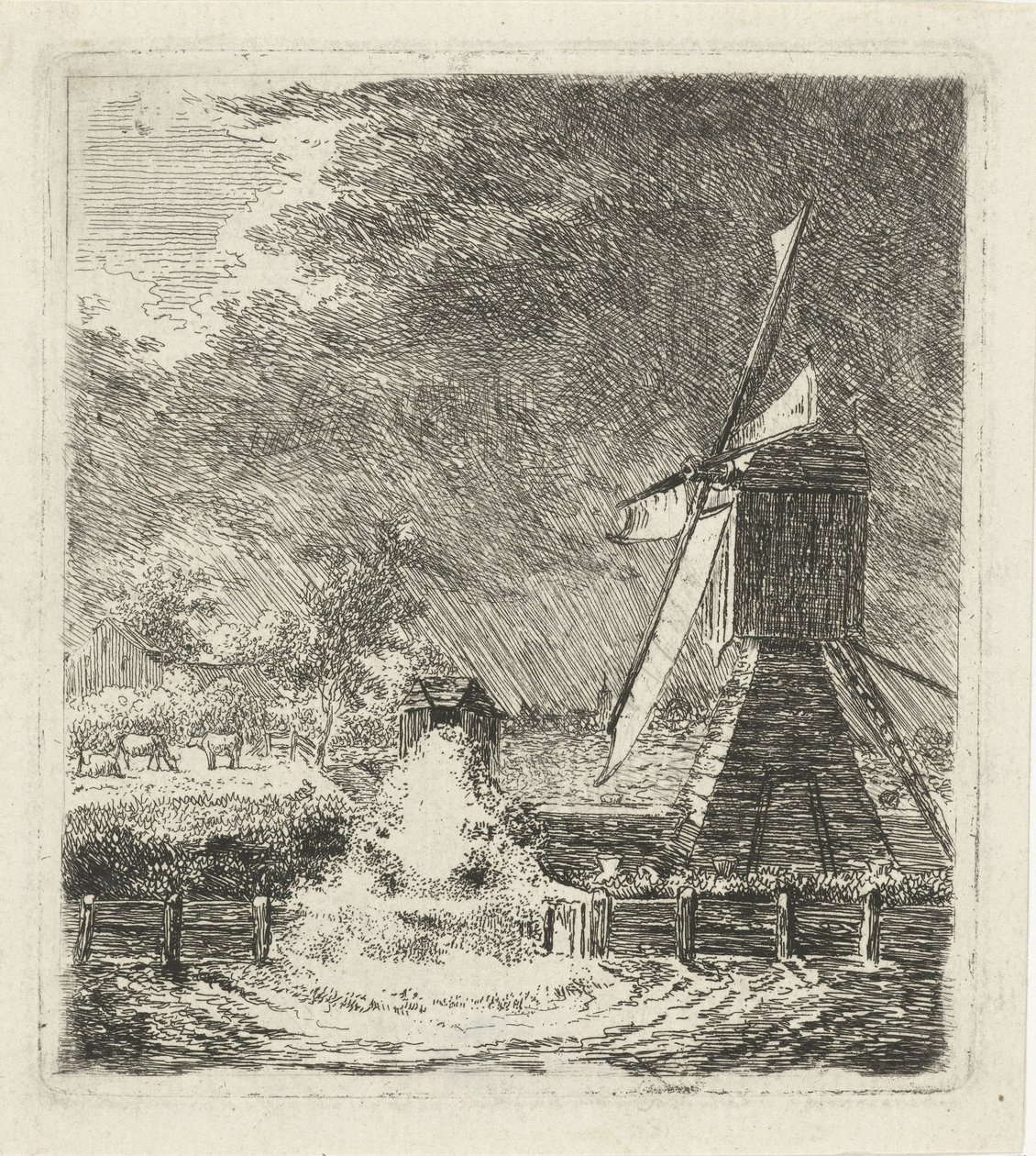 Bir polder manzara içinde yel değirmeni by Louis Bernard Coclers