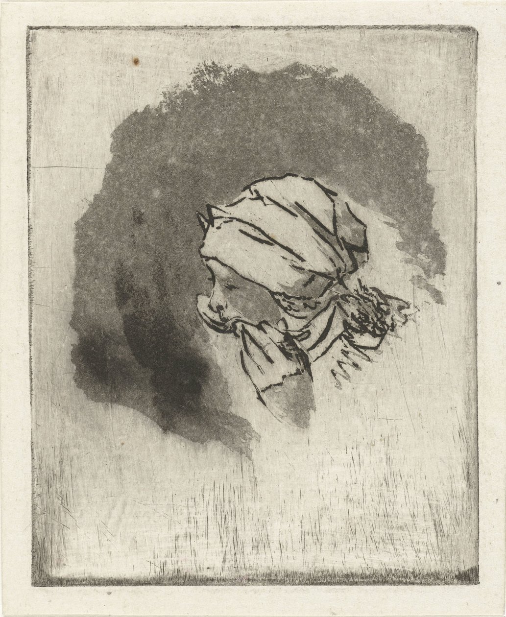 Soldaki profilde yemek yiyen bir kızın başı olan çalışma sayfası by Louis Bernard Coclers