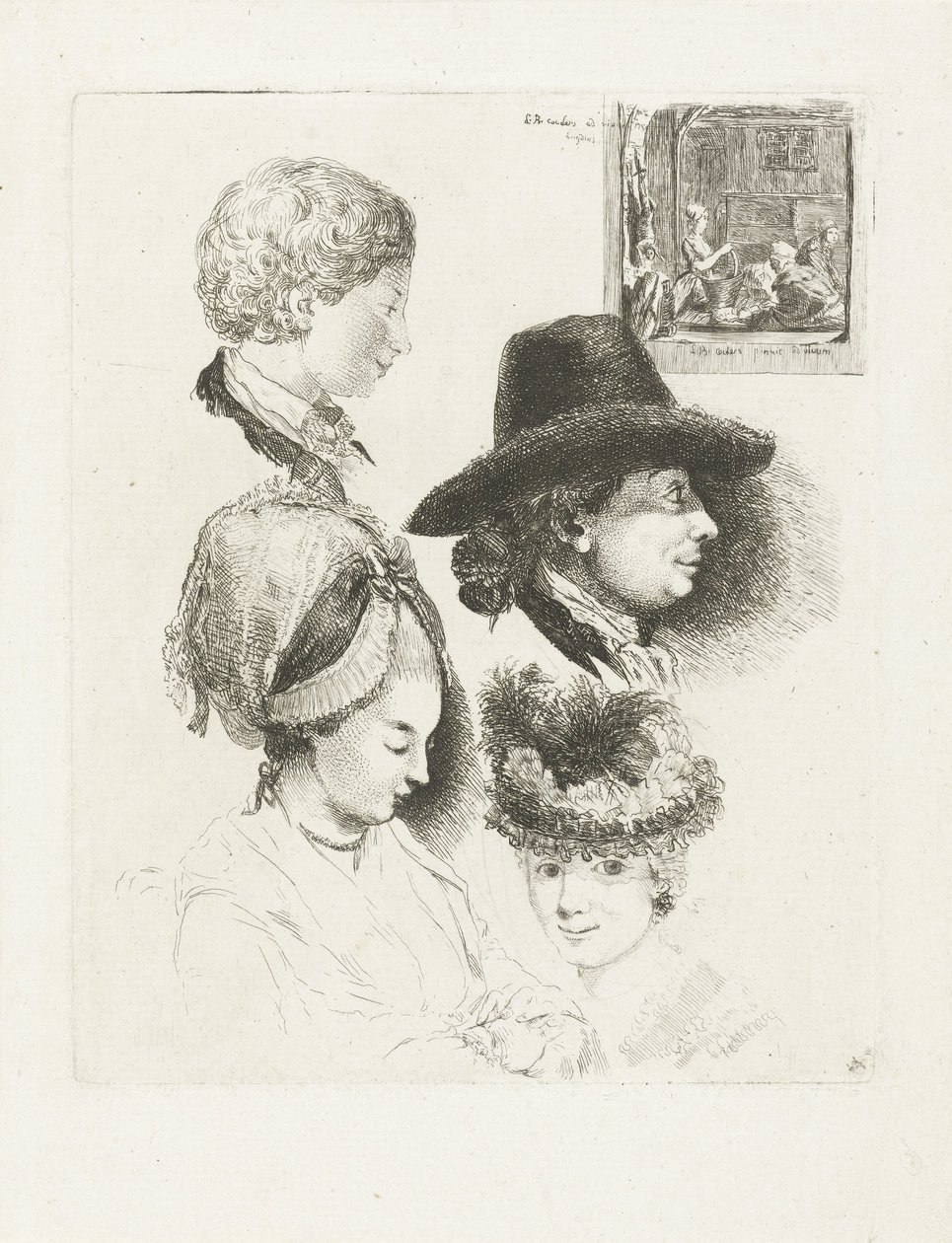 Louis Bernard Coclers ve ailesinin portrelerini içeren çalışma sayfası by Louis Bernard Coclers