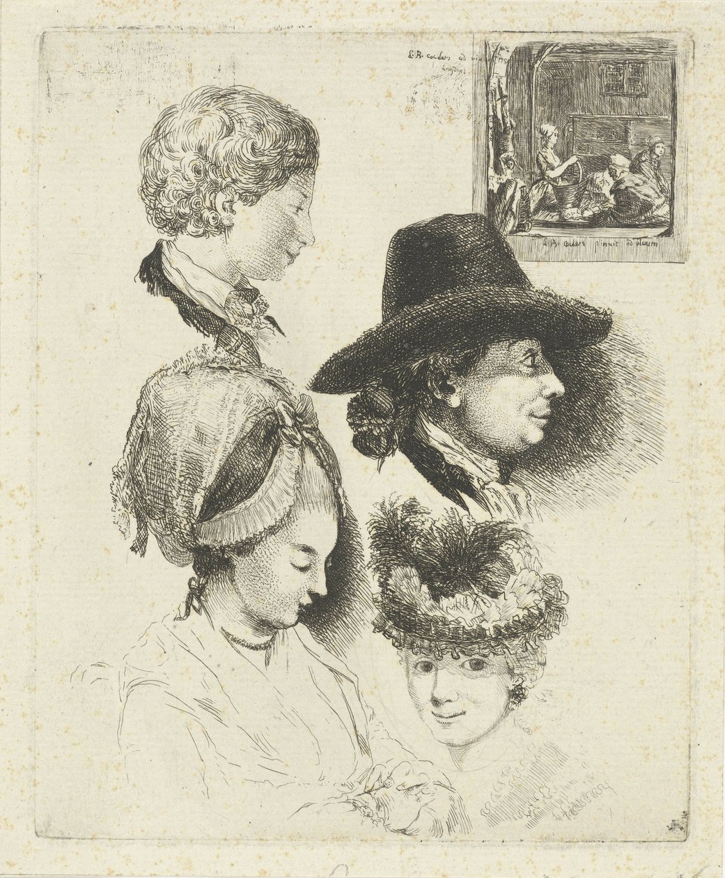Louis Bernard Coclers ve ailesinin portrelerini içeren çalışma sayfası by Louis Bernard Coclers