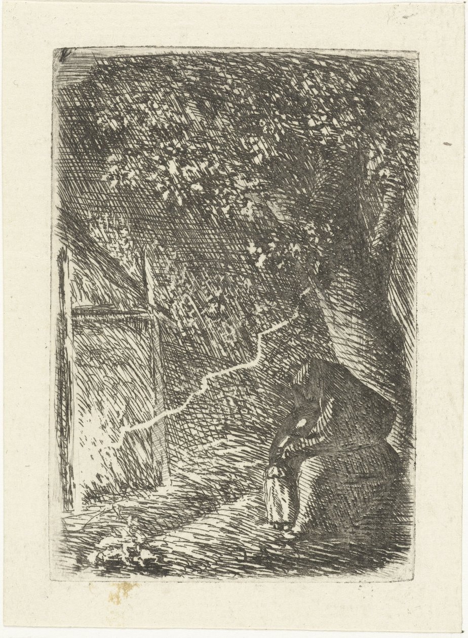 Bir ağacın altında yıldırımdan kadın ve çocuk sığınağı by Louis Bernard Coclers