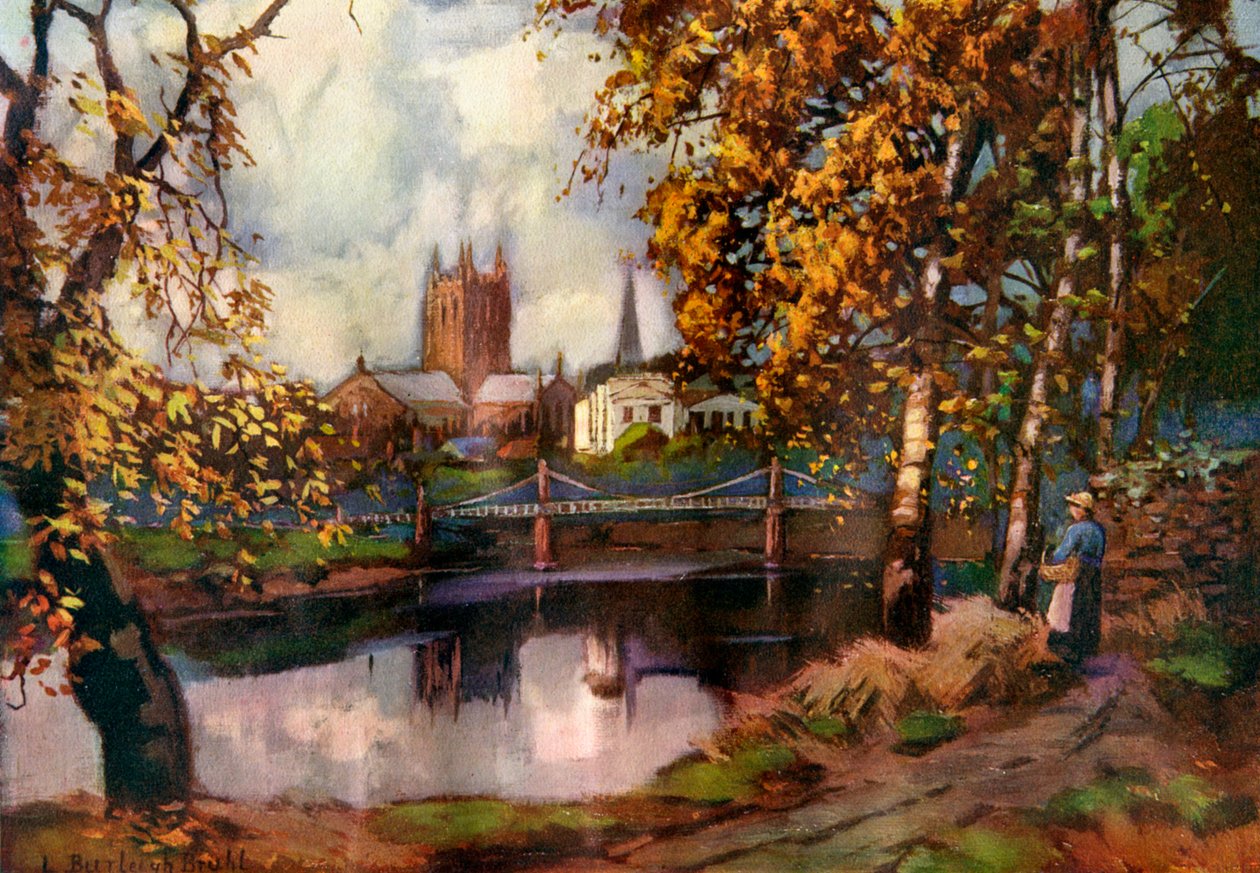 Hereford Katedrali, nehir yürüyüşünden, Herefordshire, 1924-1926. by Louis Burleigh Bruhl