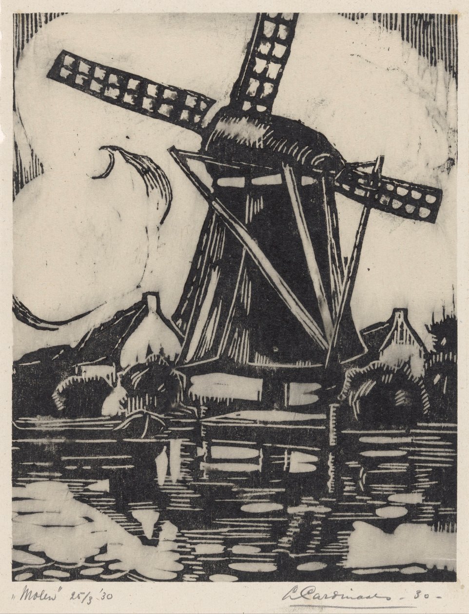 Molen (nesne üzerindeki orijinal başlık) by Louis Cardinaals (signed by artist)
