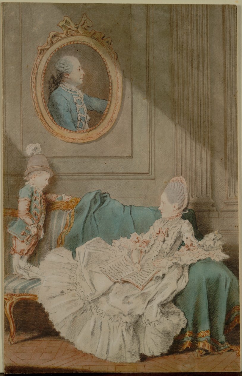 Madam Millin du Perreux ve Oğlu, Boyalı Bir Portre ile..., c. 1760. by Louis Carrogis dit Carmontelle
