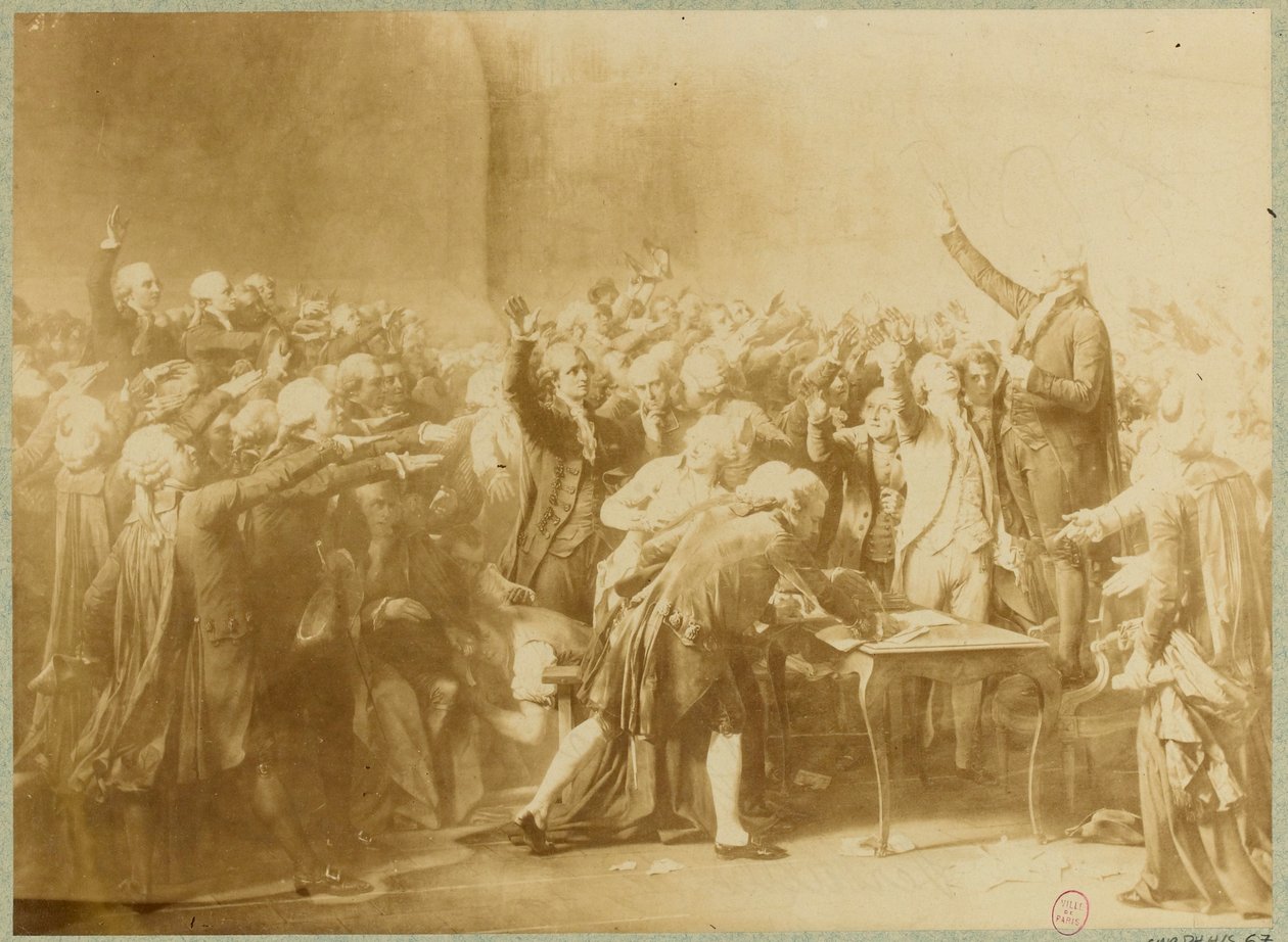 Tenis Kortu Yemini, 20 Haziran 1789 (sepya fotoğrafı) by Louis Charles Auguste (after) Couder