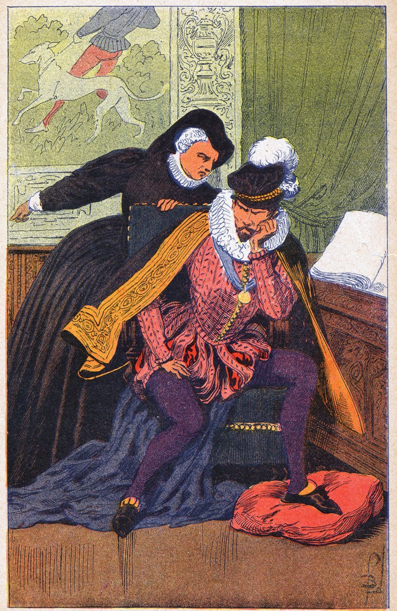 Catherine de Medici ve oğlu Charles IX by Louis Charles Bombled