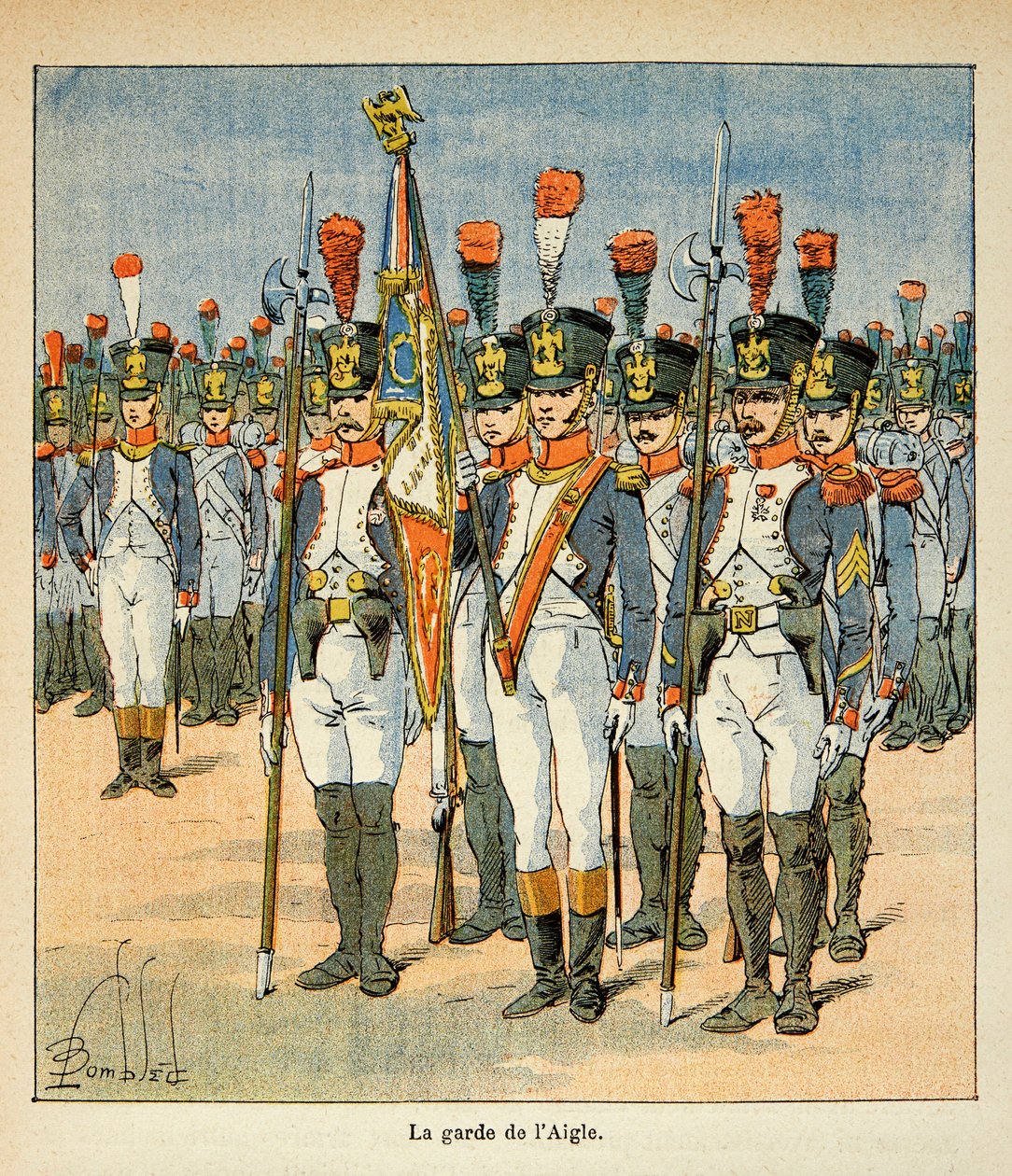 Kont Emmanuel de Las Cases'in (1766-1842) “Saint Helene Anıtı” kitabından Bombled Louis (1862-1927) çizimi: Kartalın Muhafızı (bayrağı korumak için Napolyon tarafından yaratılmıştır), Özel Koleksiyon by Louis Charles Bombled