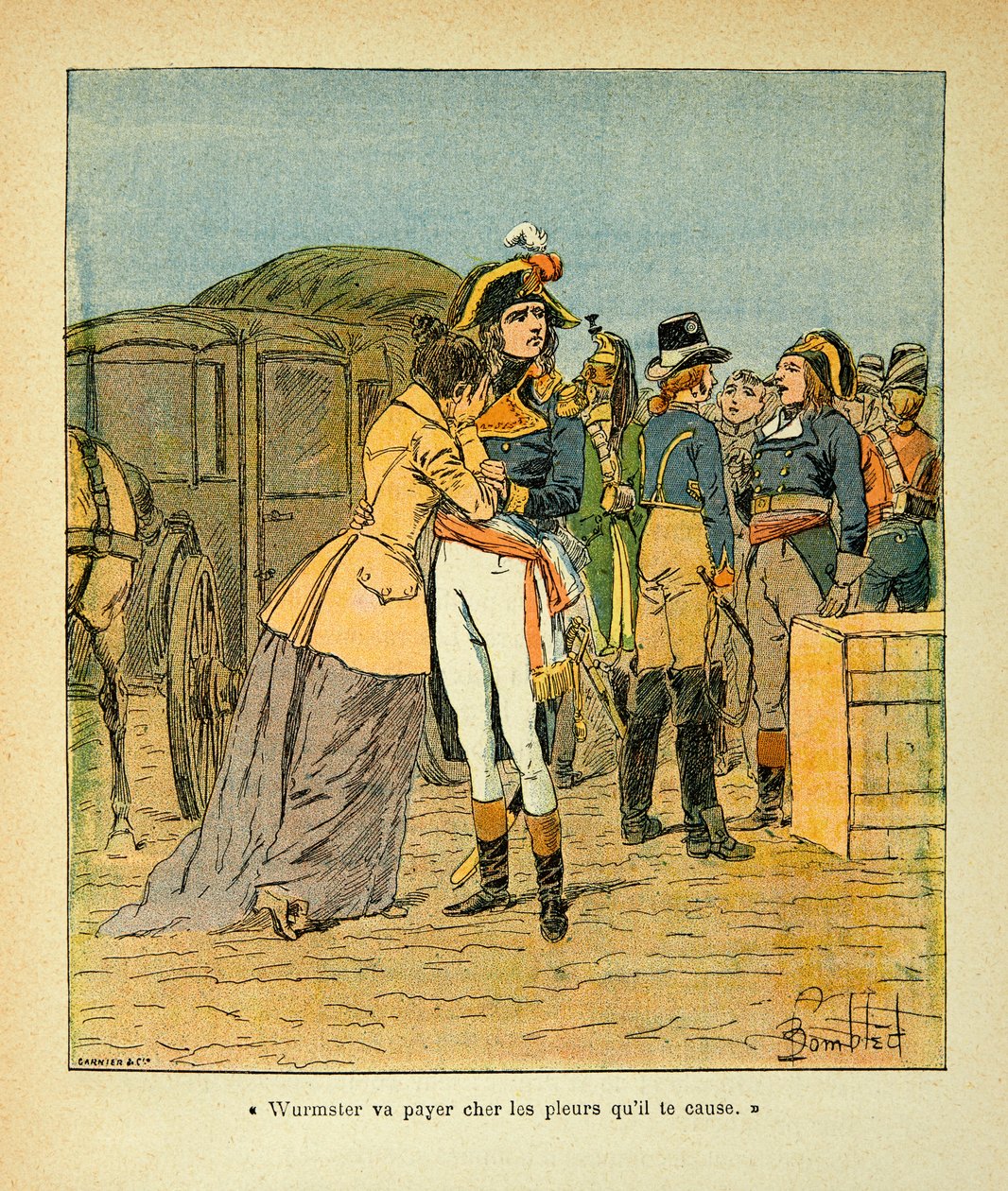 Illustration by Bombled Louis (1862-1927) from the book “The Memorial of Saint Helene” by Count Emmanuel de Las Cases (1766-1842): Bonaparte recomforts Josephine after the attack on his car during the Italian campaign, Private Collection by Louis Charles Bombled