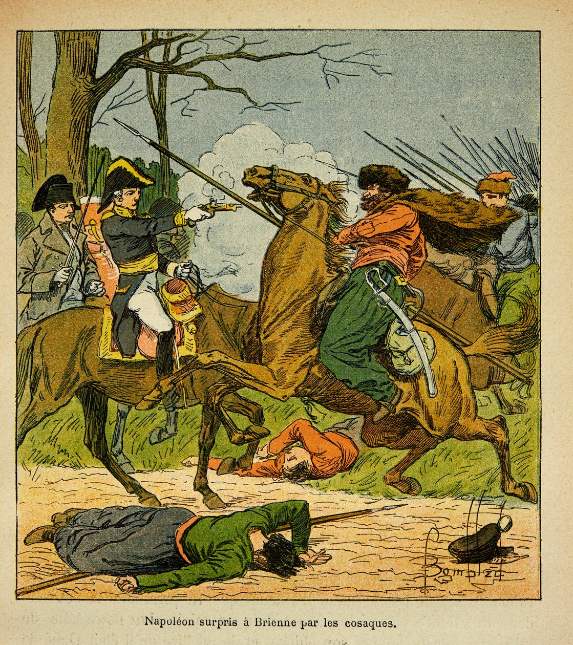 Illustration by Bombled Louis (1862-1927) from the book “The Memorial of Saint Helene” by Count Emmanuel de Las Cases (1766-1842): Napoleon surprised in Brienne by Cossacks, Private Collection by Louis Charles Bombled