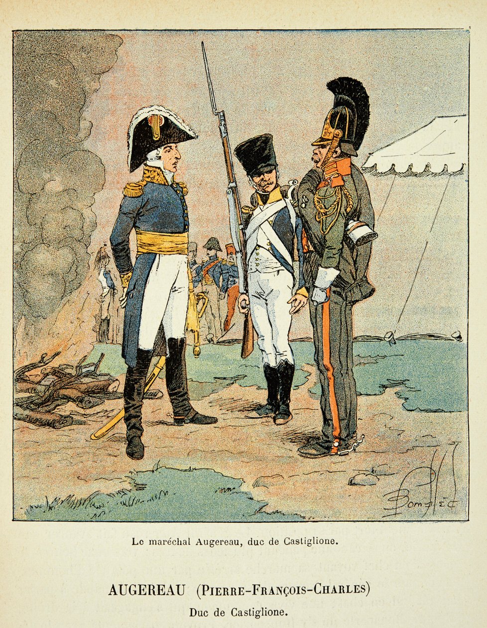Kont Emmanuel de Las Cases (1766-1842) tarafından yazılan “Saint Helene Anıtı” kitabından Bombled Louis (1862-1927) çizimi: Le marechal Pierre Augereau (1757-1816), Castiglione Dükü, Özel Koleksiyon by Louis Charles Bombled