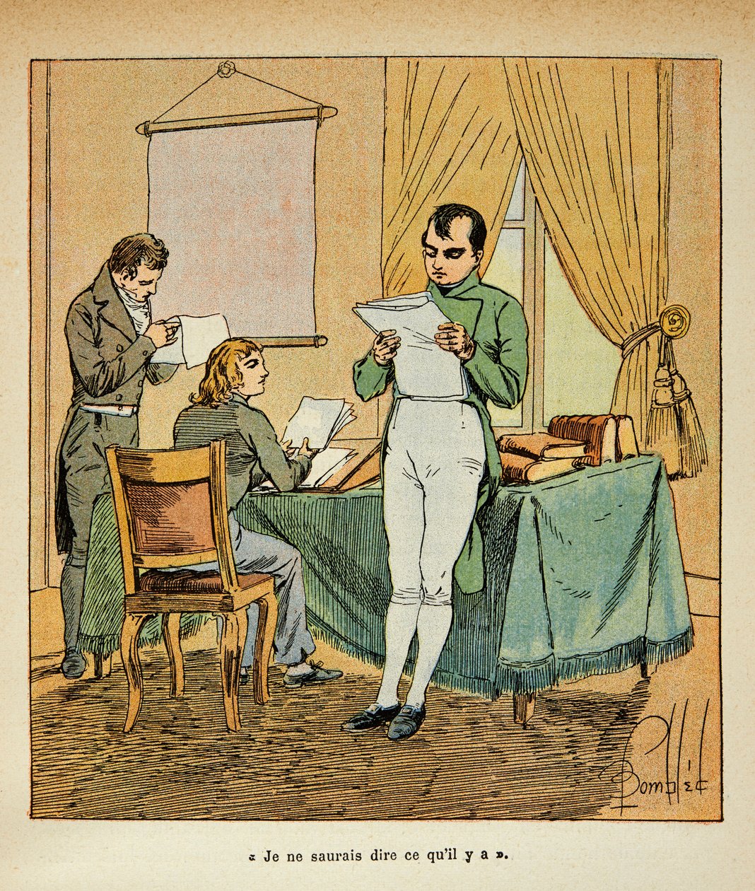 Illustration of Bombled Louis (1862-1927) from the book “The Memorial of Saint Helene” by Count Emmanuel de Las Cases (1766-1842): reading of English newspapers by Napoleon a Ste Helene, Private Collection by Louis Charles Bombled