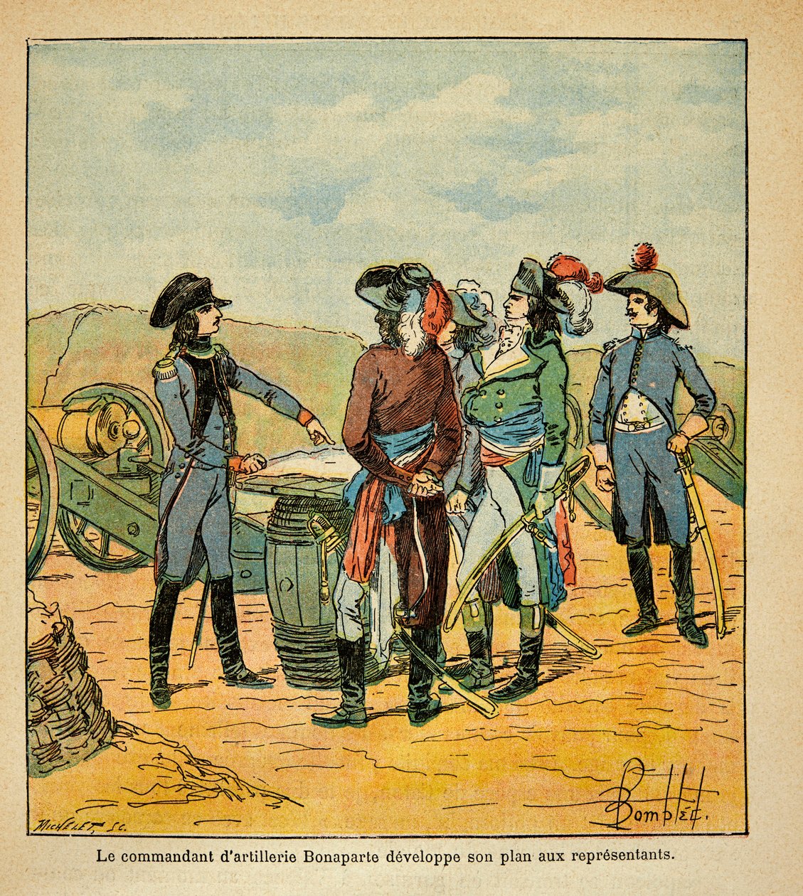 Illustration of Bombled Louis (1862-1927) from the book “The Memorial of Saint Helene” by Count Emmanuel de Las Cases (1766-1842): Napoleon Bonaparte exposes his plan to take Toulon to the commissioners of the Republic, Private Collection by Louis Charles Bombled