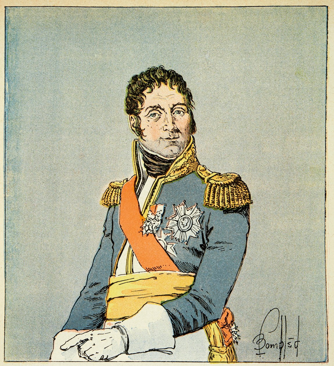 Illustration of Bombled Louis (1862-1927) from the book “The Memorial of Saint Helene” by Count Emmanuel de Las Cases (1766-1842): Portrait of the marechal Andre Massena (1758-1817), Duke of Rivoli and Prince of Essling, Private Collection by Louis Charles Bombled