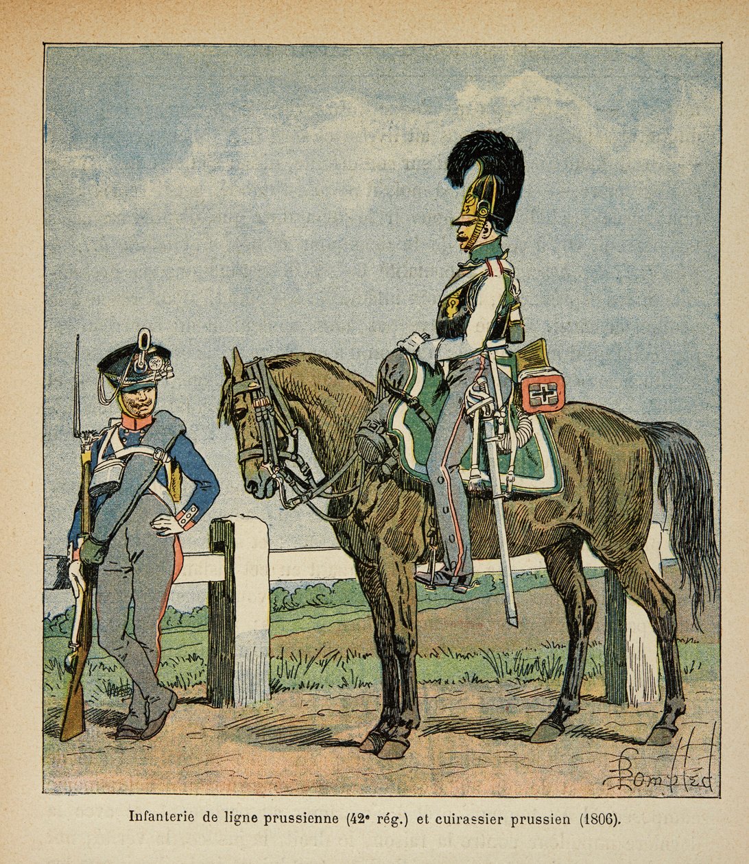 Illustration of Bombled Louis (1862-1927) from the book “The Memorial of Saint Helene” by Count Emmanuel de Las Cases (1766-1842): Infantry of the Prussian line (42, eme regiment) and Prussian battleships by Louis Charles Bombled