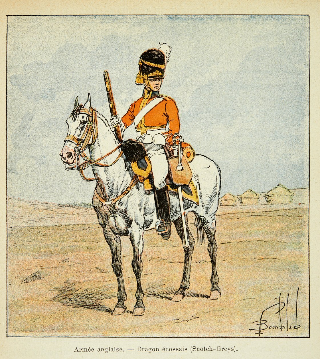 Kont Emmanuel de Las Cases (1766-1842) tarafından yazılan “Saint Helene Anıtı” kitabından Bombled Louis (1862-1927) çizimi: İngiliz Ordusu: İskoç Ejderhaları (skoç grileri), Özel Koleksiyon by Louis Charles Bombled