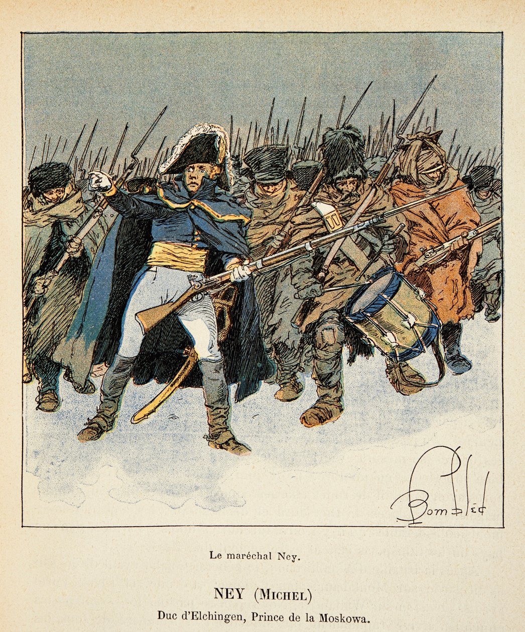 Illustration of Bombled Louis (1862-1927) from the book “The Memorial of St. Helene” by Count Emmanuel de Las Cases (1766-1842): Portrait of Marechal Michel Ney (1769-1815), Duke of Elchingen, Prince of Moskova, during the retreat of Russia, Private Collec by Louis Charles Bombled