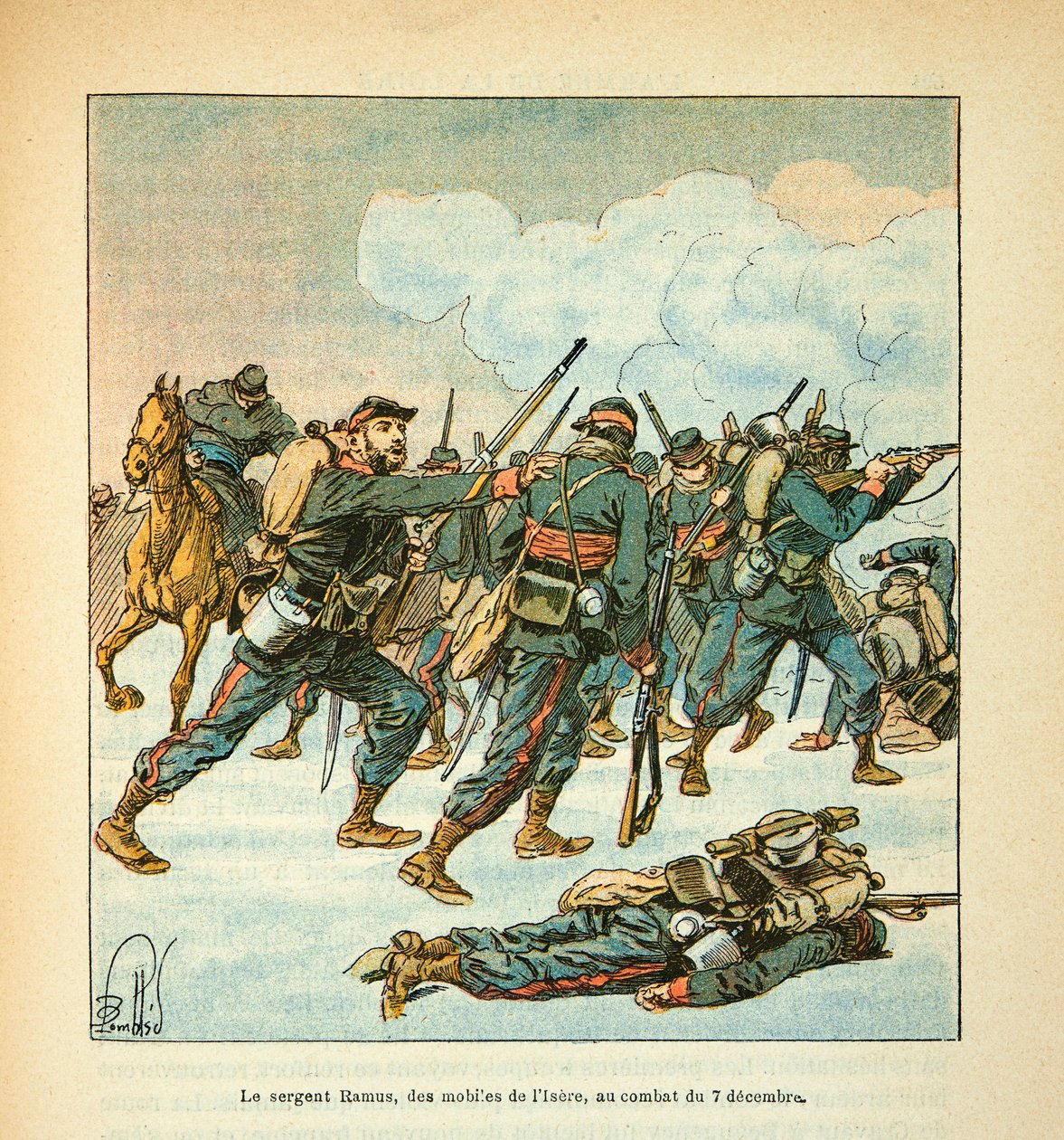 The Armee of the Loire by Eugene Sergeant, known as Grenest, illustrated by Louis Bombled (1862-1927) (Franco-German War; campaign of 1870 -1871): Sergeant Ramus of the mobile of Isere in the battle of December 7 by Louis Charles Bombled
