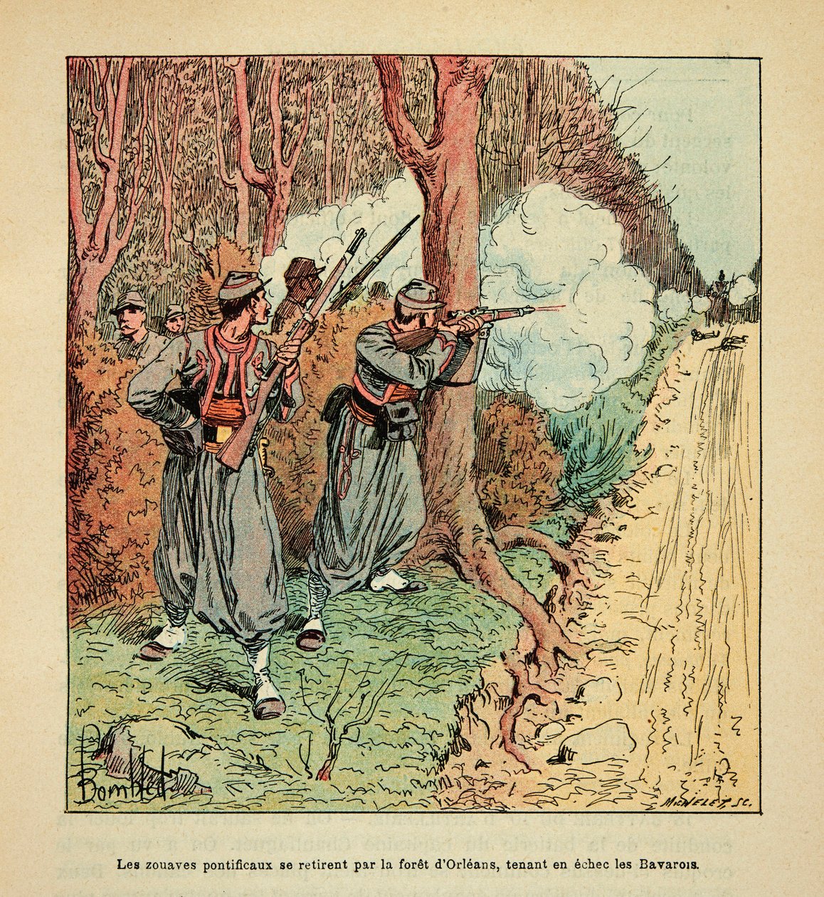 Louis Bombled (1862-1927) tarafından resmedilen Grenest olarak bilinen Eugene Sergent tarafından Loire Armee (Fransız-Alman Savaşı; 1870-1871 seferi): Orleans Savaşı, Papalık Zouaves, Orleans ormanından çekildi. Bavyeralılar satrançta by Louis Charles Bombled