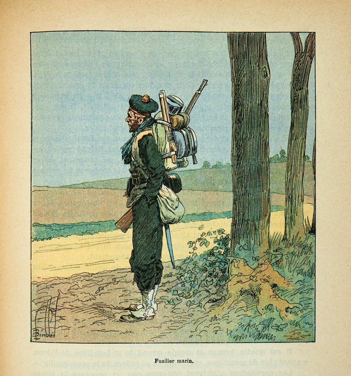 The Armee of the Loire by Eugene Sergent, known as Grenest, illustrated by Louis Bombled (1862-1927) (Franco-German War; campaign of 1870 -1871): Marine Fusilier in 1870, Private Collection by Louis Charles Bombled