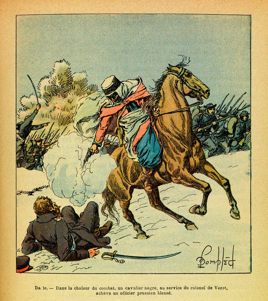 Eugene Çavuş'un Grenest olarak bilinen Doğu Ordusu, Louis Bombled (1862-1927) tarafından resmedildi (Fransız-Alman Savaşı; 1870 -1871 seferi): Ocak 1871, Albay De Vezet'in hizmetinde siyah bir binici bir Prusyalı subayı tamamladı yaralı, Koleksiyon by Louis Charles Bombled