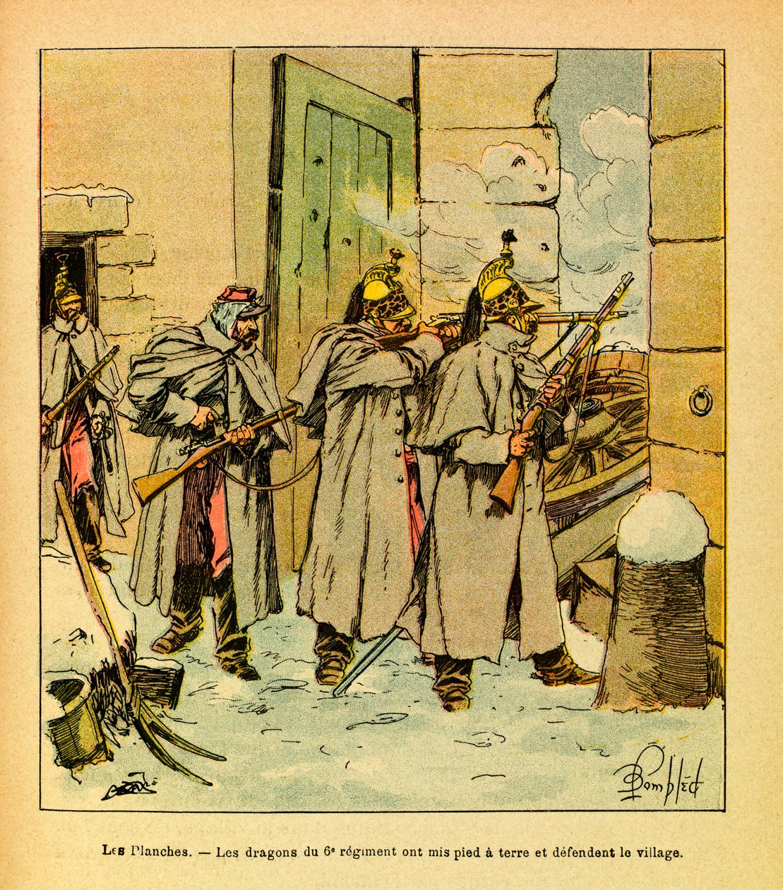 ಗ್ರೆನೆಸ್ಟ್ ಎಂದು ಕರೆಯಲ್ಪಡುವ ಈಸ್ಟರ್ನ್ ಆರ್ಮಿ ಆಫ್ ಯುಜೀನ್ ಸಾರ್ಜೆಂಟ್, ಇದನ್ನು ಲೂಯಿಸ್ ಬಾಂಬ್ಡ್ (1862-1927) ವಿವರಿಸಿದ್ದಾರೆ (ಫ್ರಾಂಕೊ-ಜರ್ಮನ್ ಯುದ್ಧ; 1870 -1871 ರ ಅಭಿಯಾನ): ಲೆಸ್ ಪ್ಲೆಚೆಸ್ ಗ್ರಾಮದಲ್ಲಿ, 6 ನೇ ರೆಜಿಮೆಂಟ್‌ನ ಡ್ರ್ಯಾಗನ್‌ಗಳು ಹಳ್ಳಿಯನ್ನು ರಕ್ಷಿಸುತ್ತವೆ, ಸಂಗ್ರಹ ಭಾಗಶಃ ಟರ್ಕ by Louis Charles Bombled